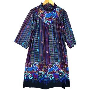 Vintage Lorac Original Lady Carol Shift Dress Womens Multicolor Floral Mock Neck